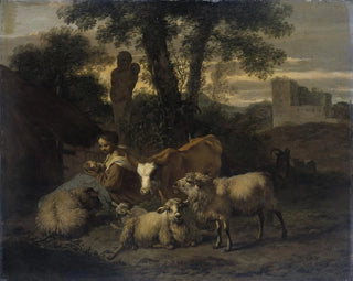 Simon van der Does - Italian Landscape with Shepherdess and Flocks.webp