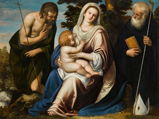 La Vierge et l'Enfant avec les saints Jean-Baptiste et Benoît - Simone Peterzano — vy av konstverket