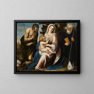 La Vierge et l'Enfant avec les saints Jean-Baptiste et Benoît - Simone Peterzano — inramlat konstverk på väggen