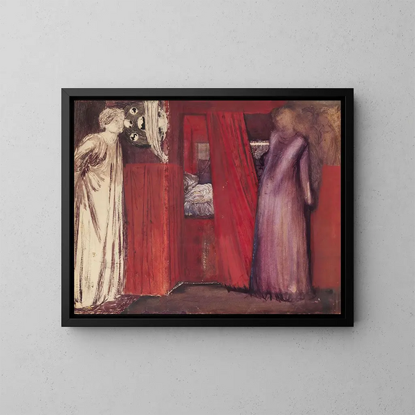 La belle Rosamund et la reine Éléonore - Sir Edward Coley Burne-Jones — inramlat konstverk på väggen