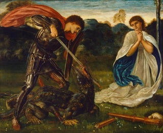 La lutte de saint Georges contre le dragon VI - Sir Edward Coley Burne-Jones — vy av konstverket