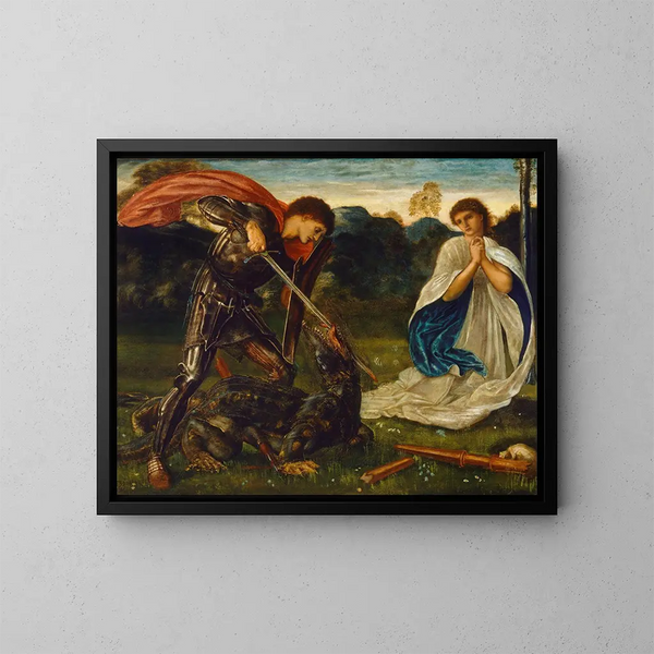 La lutte de saint Georges contre le dragon VI - Sir Edward Coley Burne-Jones — inramlat konstverk på väggen