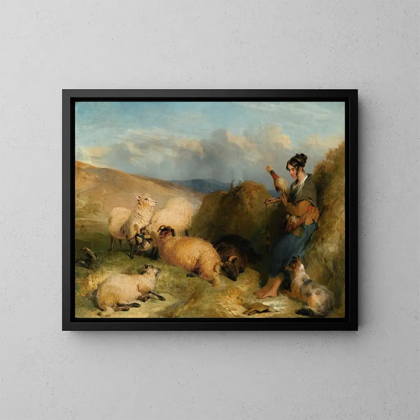 Lassie som vaktar får - Sir Edwin Henry Landseer — inramlat konstverk på väggen