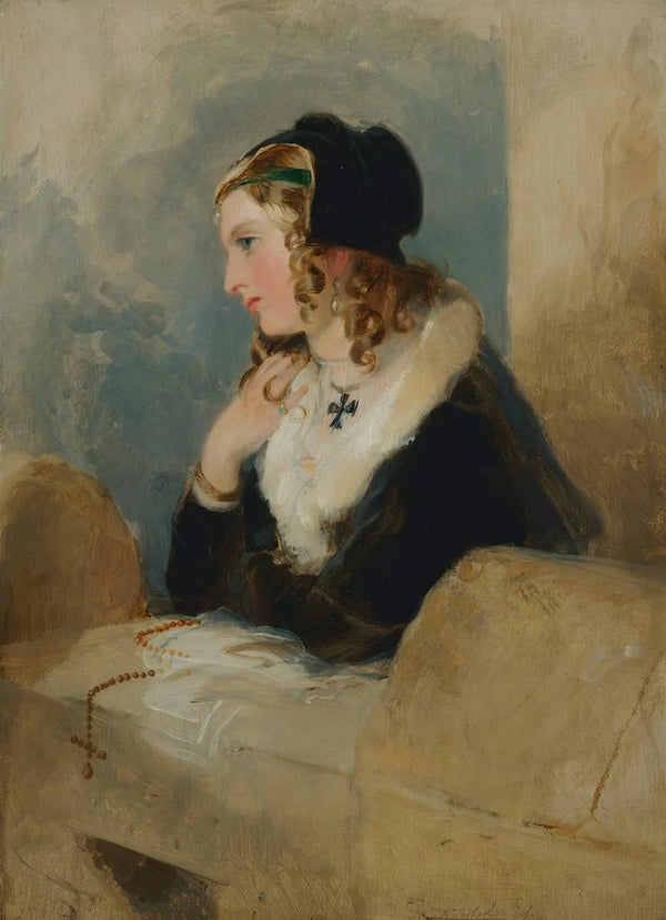 Portrait de Catherine Seyton - Sir Edwin Henry Landseer — inramlat konstverk på väggen