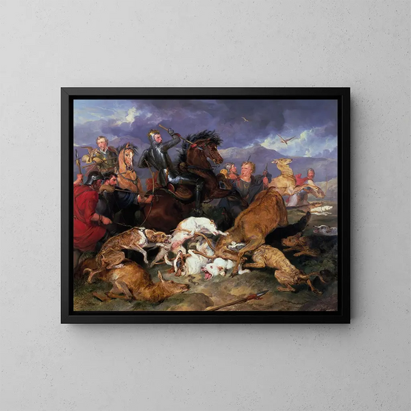 La chasse de Chevy Chase - Sir Edwin Henry Landseer — inramlat konstverk på väggen