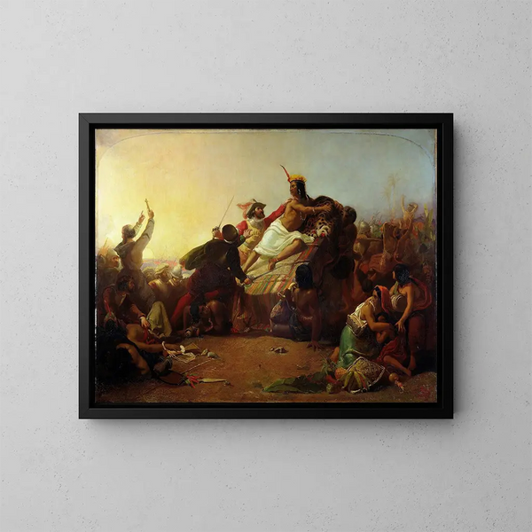 Pizarro som fångar Inka från Peru - Sir John Everett Millais — inramlat konstverk på väggen