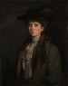 En dam i brunt som man tror är Margaret Edith Bannatyne Cobb - Sir John Lavery — vy av konstverket