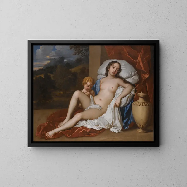 porträtt av en ung kvinna och ett barn i Venus och Cupido, nästan säkert Nell Gwyn - Sir Peter Lely — inramlat konstverk på väggen