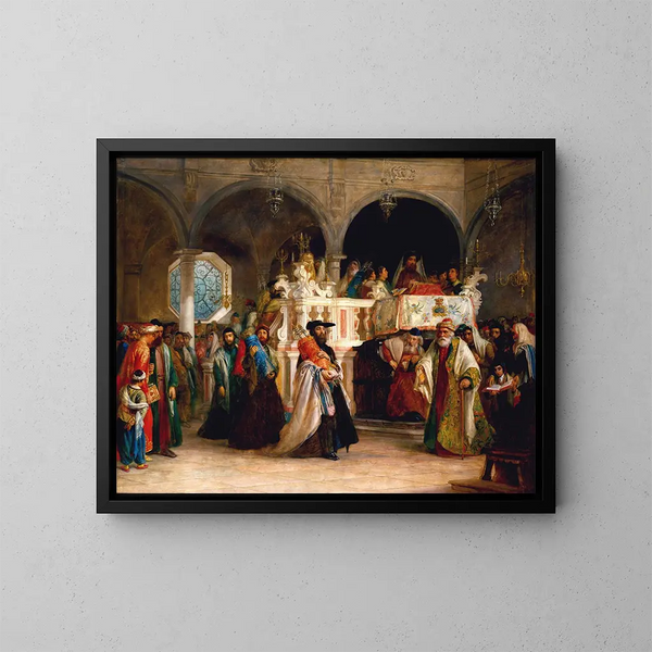 La fête de la réjouissance de la Loi à la synagogue de Livourne en Italie - Solomon Alexander Hart — inramlat konstverk på väggen