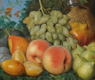 Spanish School - A Still Life With Figs Plums A Pear White Grapes And A Flask.webp