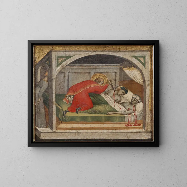Saint Julien tuant ses parents - Spinello Aretino — inramlat konstverk på väggen