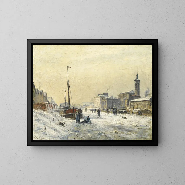 Le Bassin de la Villette en hiver - Stanislas Lépine — inramlat konstverk på väggen