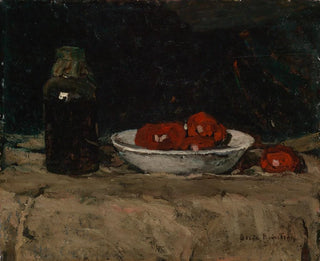 Susanne Bisschop - Stilleben mit Glasflasche und Tomaten.webp