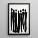 Dekorativ Målning – Enfärgade Silhuetter | Poster Abstrakt Minimalistisk Svart och Vitt | Elegant Grupp av Stiliserade Människor Poster