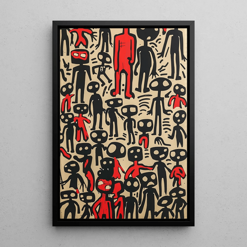 Tableau Pop Art – Figures Abstraites | Affiche Graphique Urbaine Rouge et Noire | Poster Brut et Contemporain pour Déco Artistique et Singulière