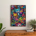 Pop Art-målning – Jungle Féline | Poster med färgglada fantasifulla katter