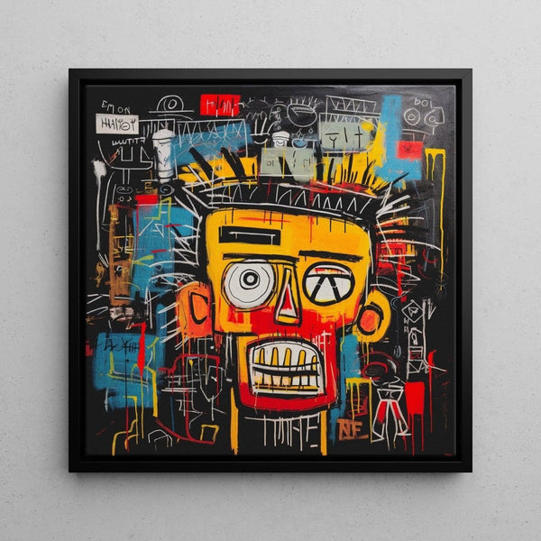 Tableau Street Art – Masque Jaune | Poster Tête Stylisée Couleurs Vives | Affiche Pop Art Inspirée de l’Art Urbain et Graffiti
