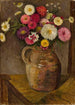 Asters och zinnior i en terrakottakanna - Tadeusz Makowski — vy av konstverket
