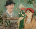 Idylle nära ett staket, självporträtt av flicka med blommor och hund - Tadeusz Makowski — vy av konstverket