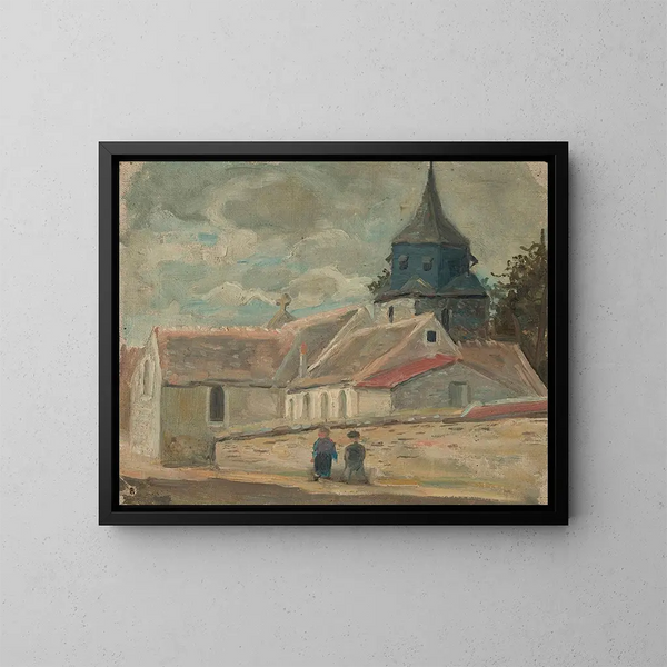 Liten landsbykyrka i Breuilpont - Tadeusz Makowski — inramlat konstverk på väggen