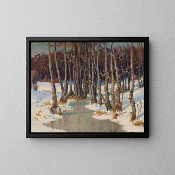 Ruisseau forestier en hiver - Teodor Ziomek — inramlat konstverk på väggen