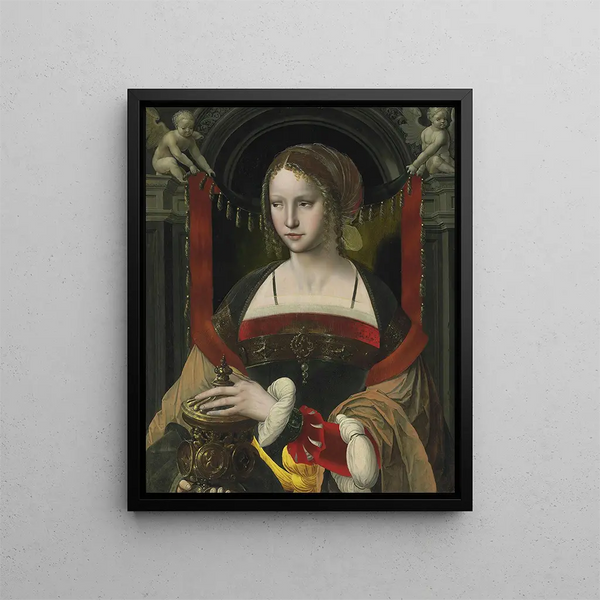 The Master of the Parrot - Saint Mary Magdalene Before A Curtain Supported By Angels In An Architectural Niche.webp