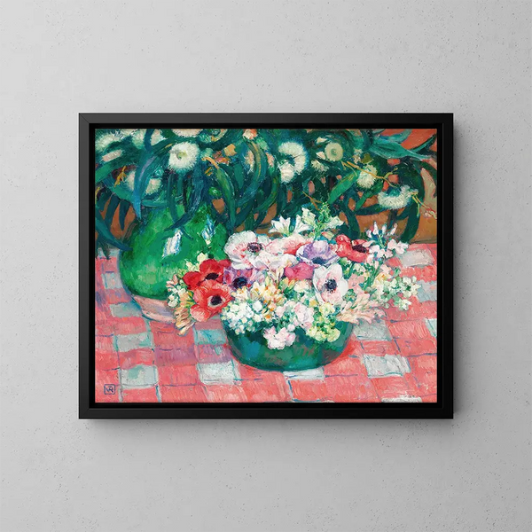 Anemoner och eukalyptus - Theo van Rysselberghe — inramlat konstverk på väggen