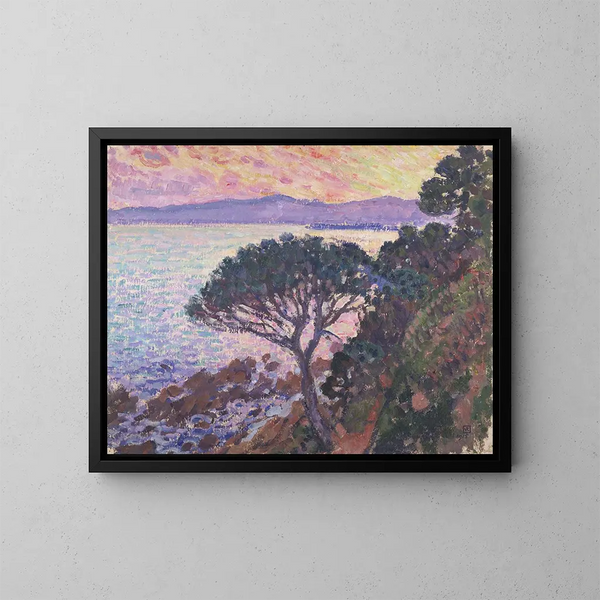 parasolstol nära Medelhavet vid solnedgången - Theo van Rysselberghe — inramlat konstverk på väggen