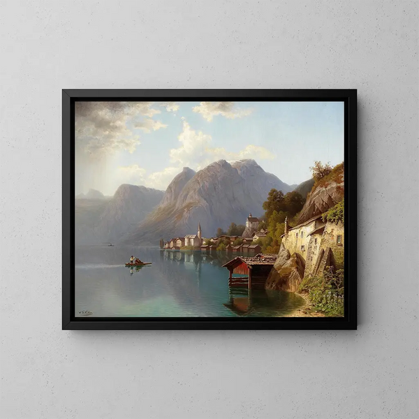 Vue de Hallstatt - Theodor Nocken — inramlat konstverk på väggen