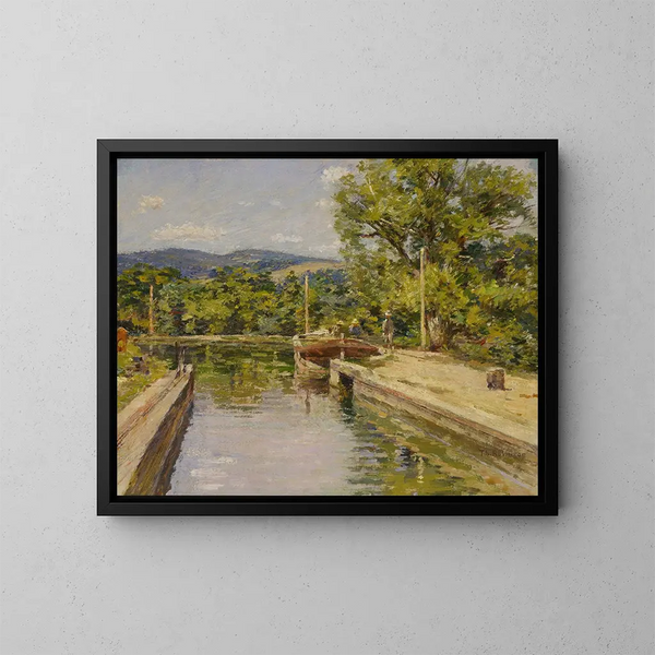 Scen vid kanal - Theodore Robinson — inramlat konstverk på väggen