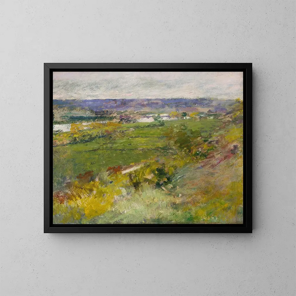 Studie för Seine-dalen sett från Givernys höjder - Theodore Robinson — inramlat konstverk på väggen