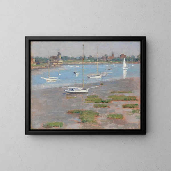 Basse mer på Riverside nautiska klubb - Theodore Robinson — inramlat konstverk på väggen