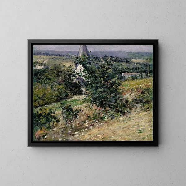 den gamla kyrkan i Giverny - Theodore Robinson — inramlat konstverk på väggen