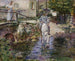 Pré Trognon och hennes dotter vid bron - Theodore Robinson — vy av konstverket