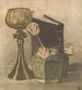 still life med bok, vinglas och växtlyktan i en ingefärsbehållare - Theodorus Antonius de Gruiter — vy av konstverket