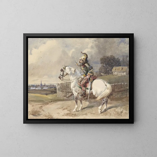 Thodore Fort - Franse dragonder op een wit paard links gewend in profiel.webp