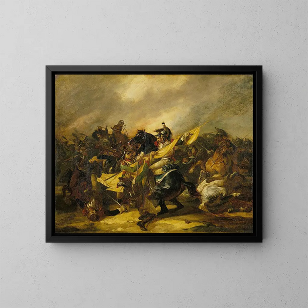 En kavallerilast - Théodore Géricault — inramlat konstverk på väggen
