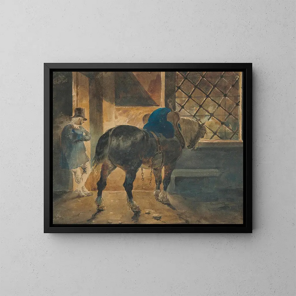 draghäst vid stallet - Théodore Géricault — inramlat konstverk på väggen