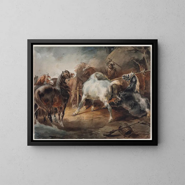 stridshästar - Théodore Géricault — inramlat konstverk på väggen
