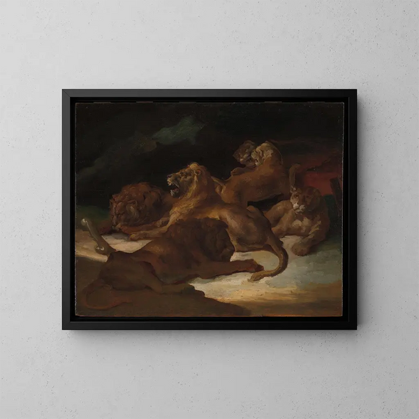 Lejon i ett berglandskap - Théodore Géricault — inramlat konstverk på väggen