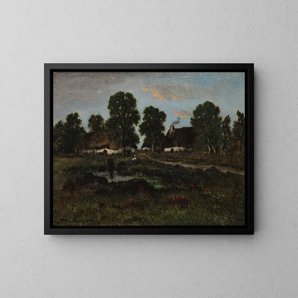 Cottages nära Larchant - Théodore Rousseau — inramlat konstverk på väggen
