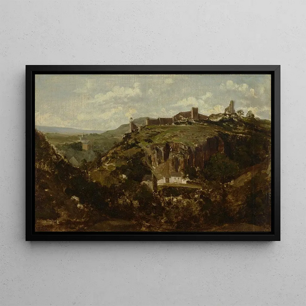 byn i Auvergne - Théodore Rousseau — inramlat konstverk på väggen