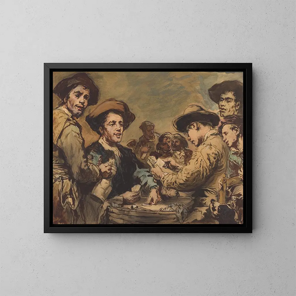Les Joueurs de cartes - Théodule Ribot — inramlat konstverk på väggen