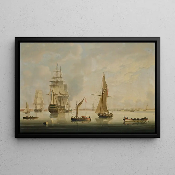 Thomas Buttersworth - A British ManOfWar Being Towed Into Portsmouth Harbour By A Steam Tug.webp