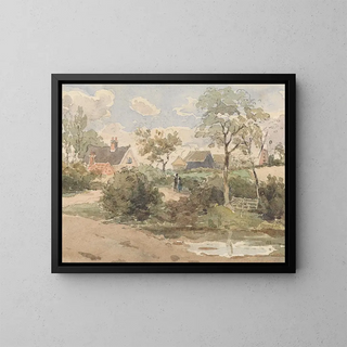 Thomas Churchyard - Country Landscape with Cottage Windmill Barns and Figures with Pond in Foreground.webp