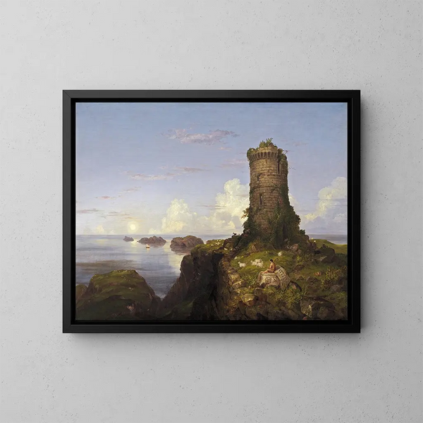 italiensk kustscen med ruin av ett torn - Thomas Cole — inramlat konstverk på väggen