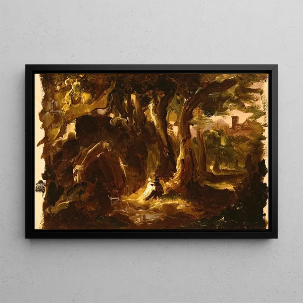 Landskap med träd och figurer - Thomas Cole — inramlat konstverk på väggen