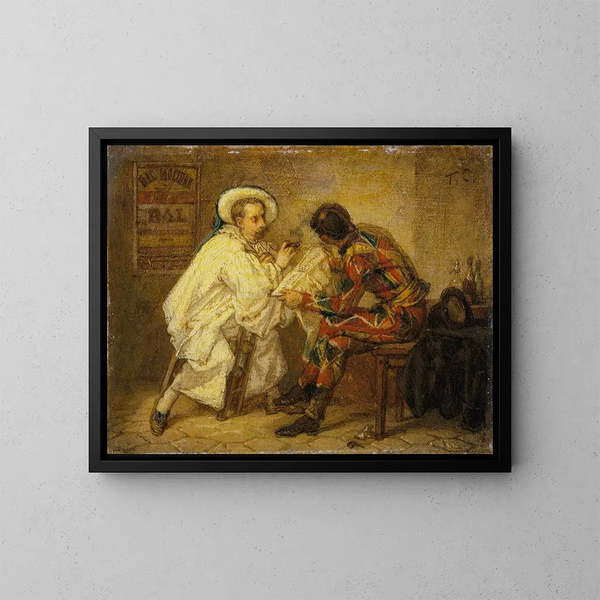 Arlequin och Pierrot - Thomas Couture — inramlat konstverk på väggen
