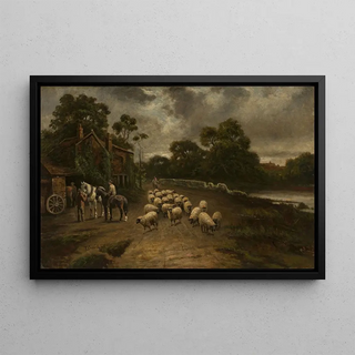 Thomas Creswick - Genre scene with a flock of sheep.webp
