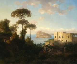 Landskap med figurer och arkitektur, vy över Ischia, Italien - Thomas Ender — vy av konstverket